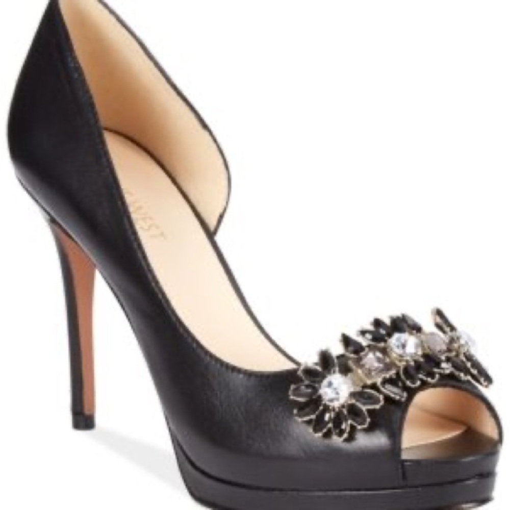 Nine West Black Peep-Toe heel d’orsay platform pump